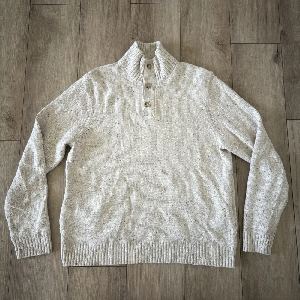 Lucky Brand Sweater Men's 3 Button Size Large Collar Cream Mock Neck Pockets‎
